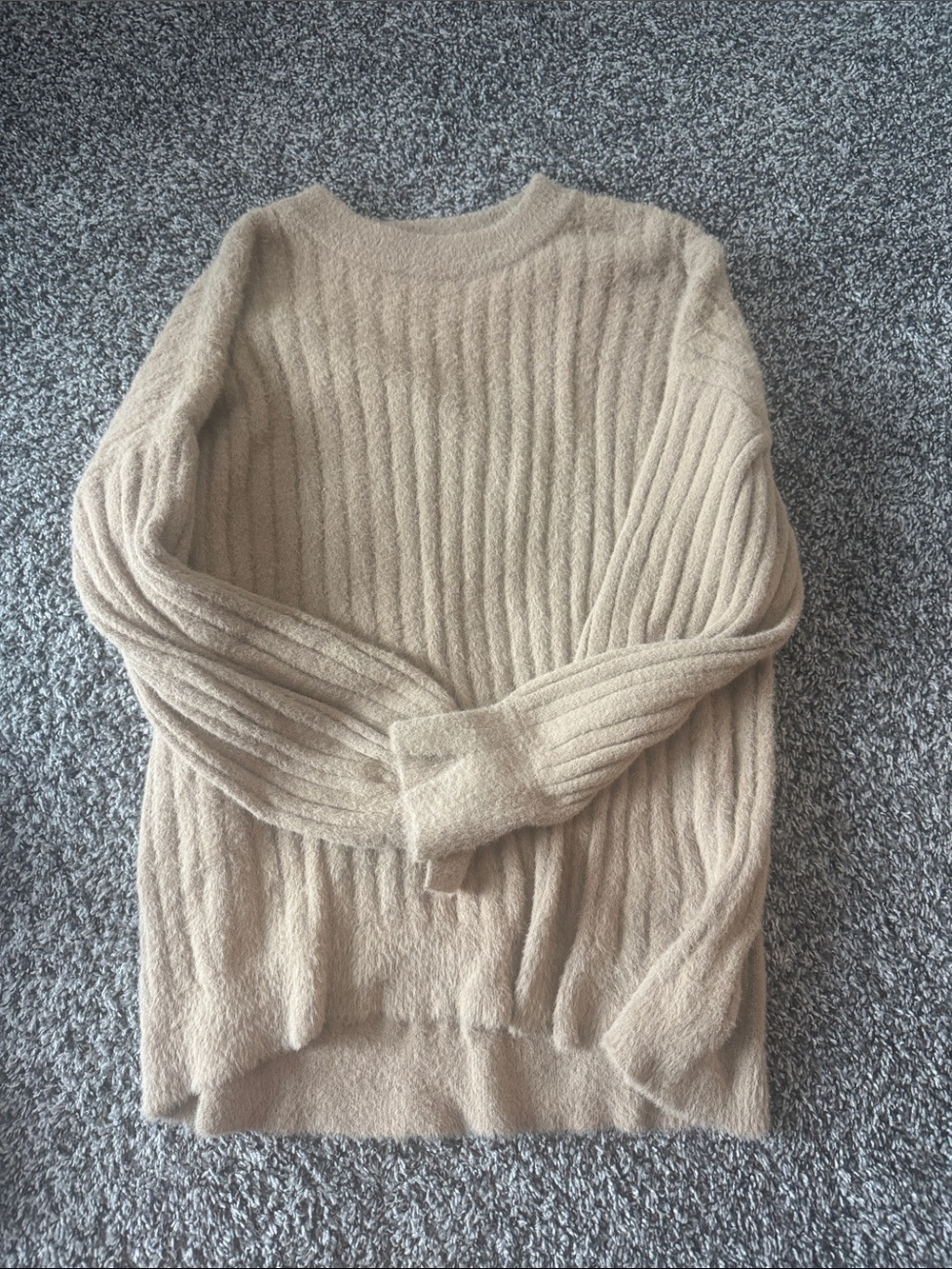 Aerie Cozy Ribbed Crewneck Sweater in Beige